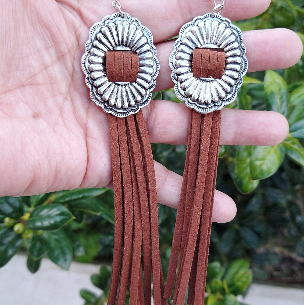 Silver and Brown Tassel Earrings